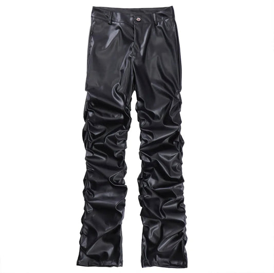 Pleated leather Motorcycle pants